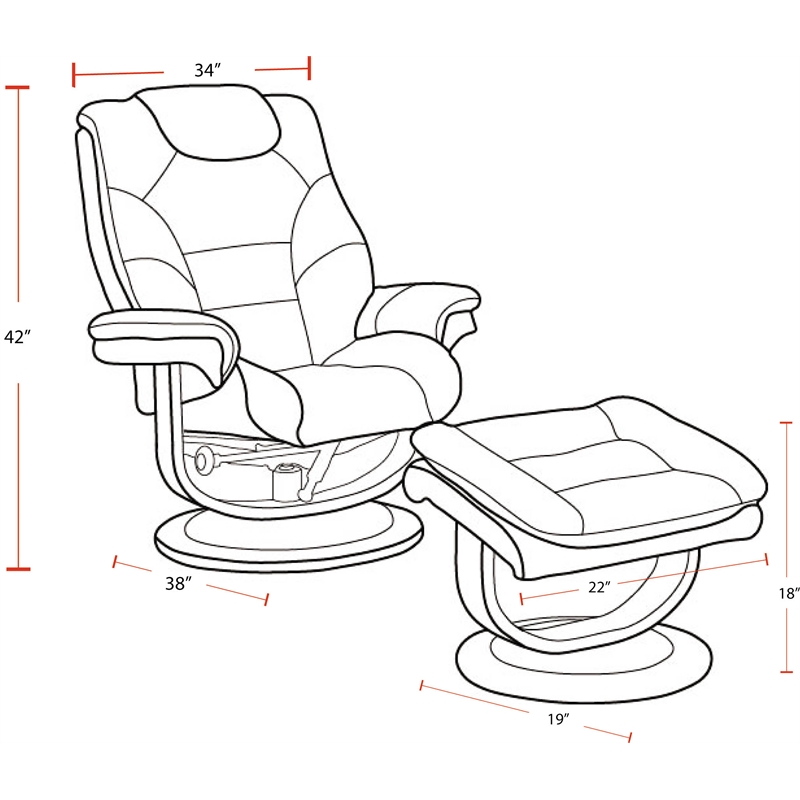 Rosebery Kids Leather Manual Reclining Swivel Chair and Ottoman in Brown