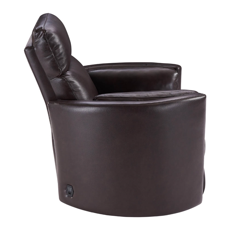 Rosebery Kids Leather Power Cordless Swivel Glider Recliner in Brown