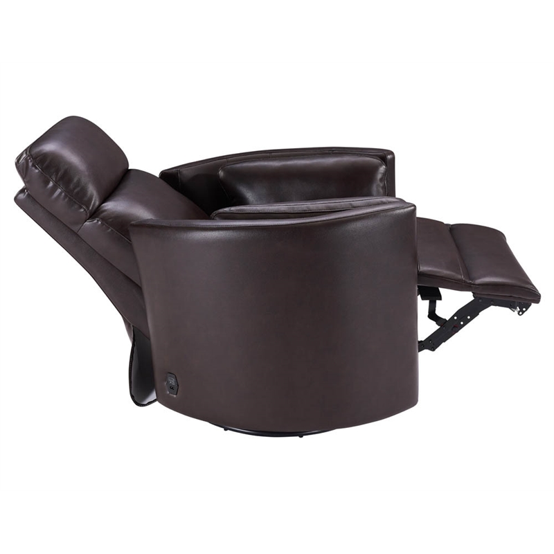 Rosebery Kids Leather Power Cordless Swivel Glider Recliner in Brown