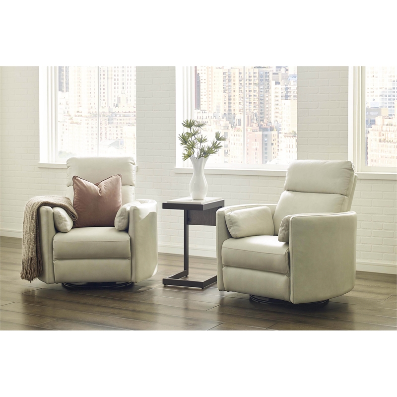 Rosebery Kids Leather Power Cordless Swivel Glider Recliner in Ivory
