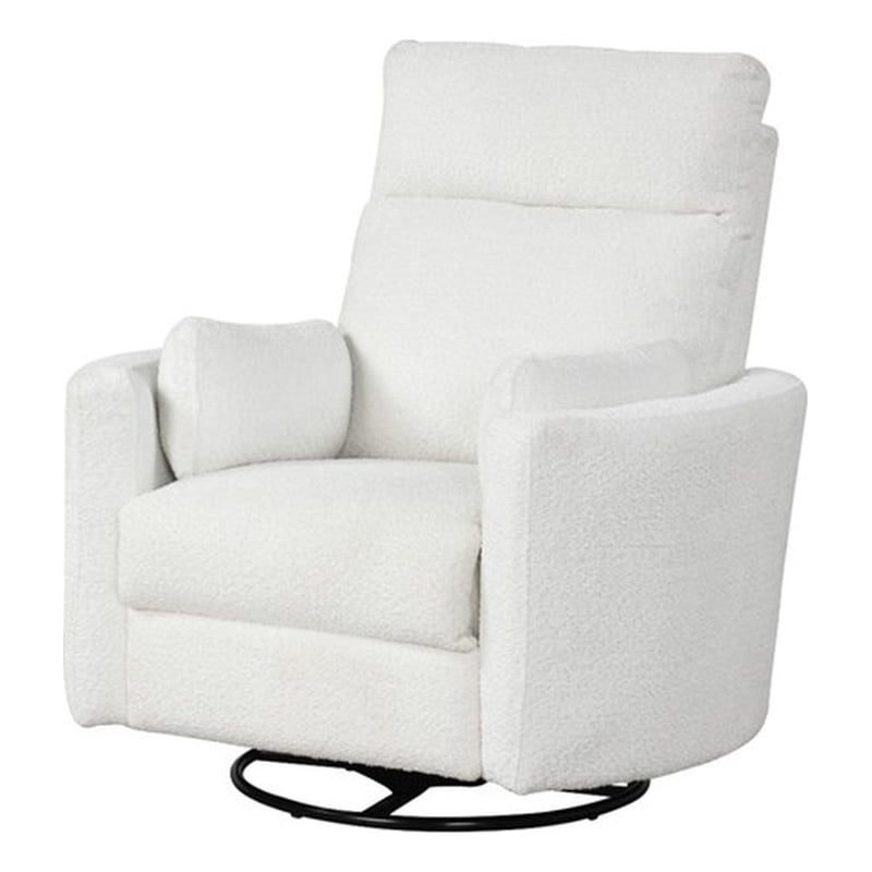 Rosebery Kids Modern Chenille Fabric Swivel Recliner in Oyster White