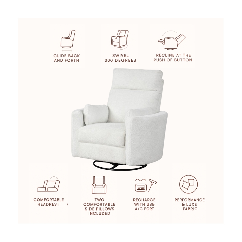 Rosebery Kids Modern Chenille Fabric Swivel Recliner in Oyster White