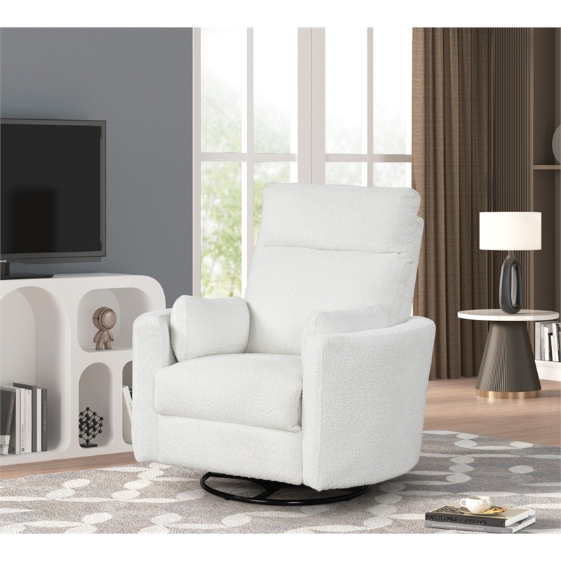 Rosebery Kids Modern Chenille Fabric Swivel Recliner in Oyster White