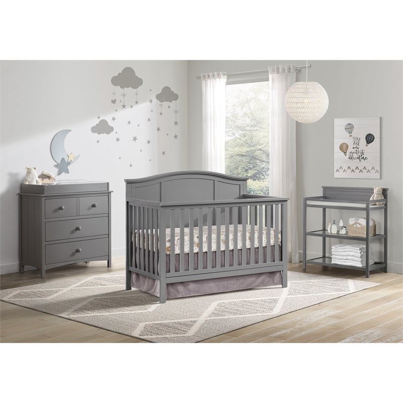 Rosebery Kids Modern Wood 4 In 1 Convertible Crib in Dove Gray Finish