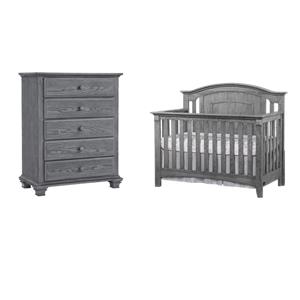 Rosebery Kids Set of 2 Graphite Gray 4 In 1 Convertible Crib & 5-Drawer Chest