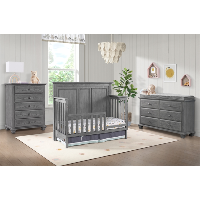 Rosebery Kids Set of 2 Graphite Gray 4 In 1 Convertible Crib & 5-Drawer Chest