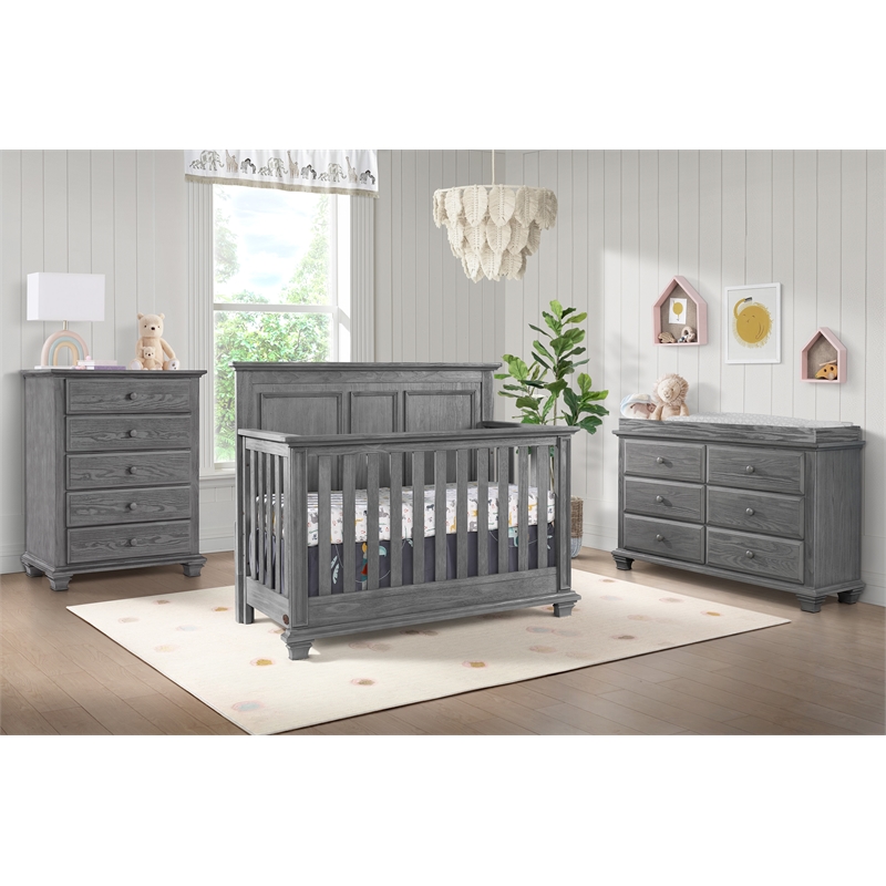 Rosebery Kids Set of 2 Graphite Gray 4 In 1 Convertible Crib & 5-Drawer Chest