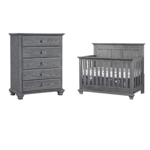Rosebery Kids Set of 2 Graphite Gray 4 In 1 Convertible Crib & 5-Drawer Chest