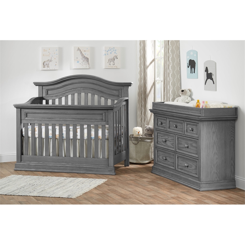 Rosebery Kids Set of 2 Graphite Gray 4 In 1 Convertible Crib & 5-Drawer Chest