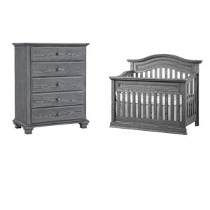 Rosebery Kids Set of 2 Graphite Gray 4 In 1 Convertible Crib & 5-Drawer Chest