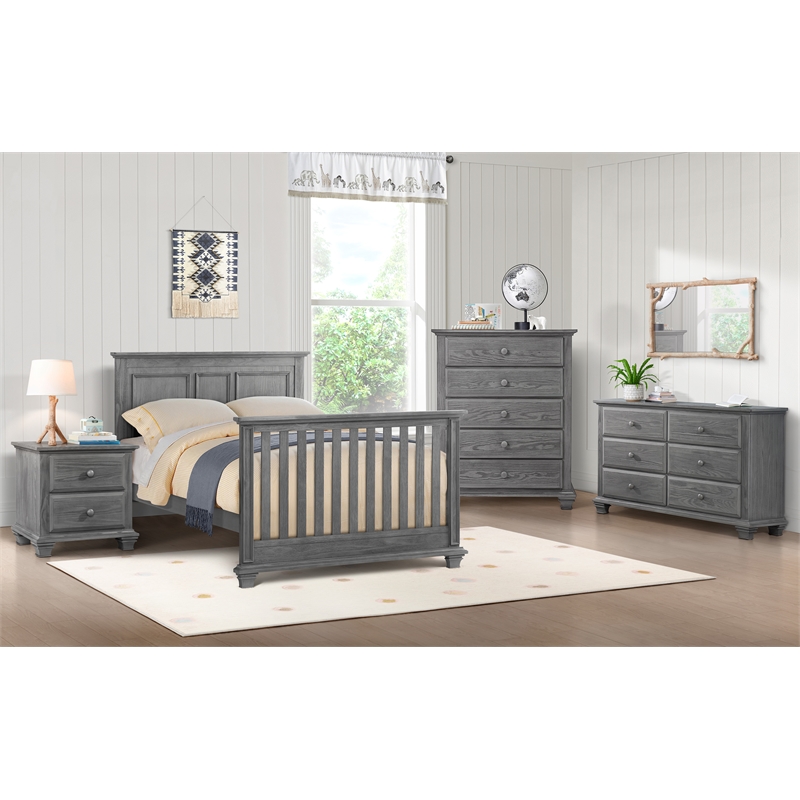 Rosebery Kids Set of 3 Gray 4 In 1 Convertible Crib & Chest & Nightstand