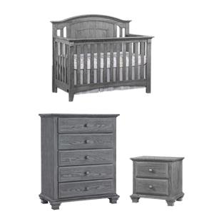 Rosebery Kids Set of 3 Gray 4 In 1 Convertible Crib & Chest & Nightstand