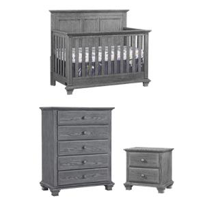 Rosebery Kids Set of 3 Gray 4 In 1 Convertible Crib & Chest & Nightstand