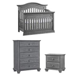 Rosebery Kids Set of 3 Gray 4 In 1 Convertible Crib & Chest & Nightstand