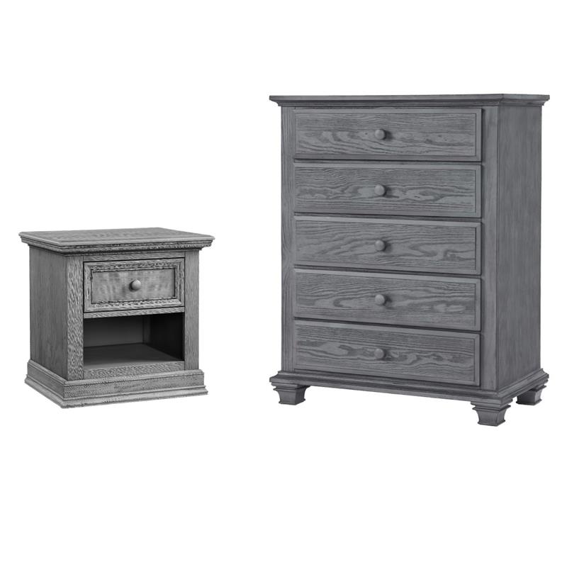 Rosebery Kids Set of 2 Graphite Gray 1-Drawer Wood Nightstand & 5-Drawer Chest
