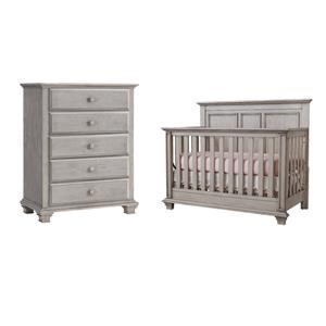 Rosebery Kids Set of 2 Stone Gray 4 In 1 Convertible Crib & 5-Drawer Chest