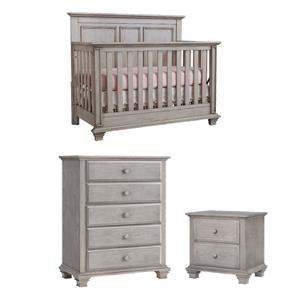 Rosebery Kids Set of 3 Stone Gray 4 In 1 Convertible Crib & Chest & Nightstand
