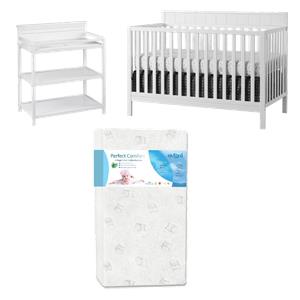 Rosebery Kids Set of 3 4 In 1 Convertible Crib & Mattress & Changing Station