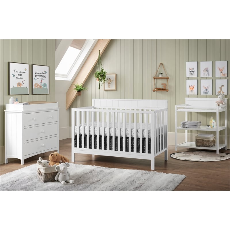 Rosebery Kids Set of 2 White 4 In 1 Convertible Crib and Changing Station
