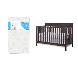 Rosebery Kids Set of 2 Espresso 4 In 1 Convertible Crib & Toddler White Mattress