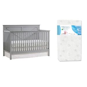 Rosebery Kids Set of 2 Gray 4 In 1 Convertible Crib and Toddler White Mattress