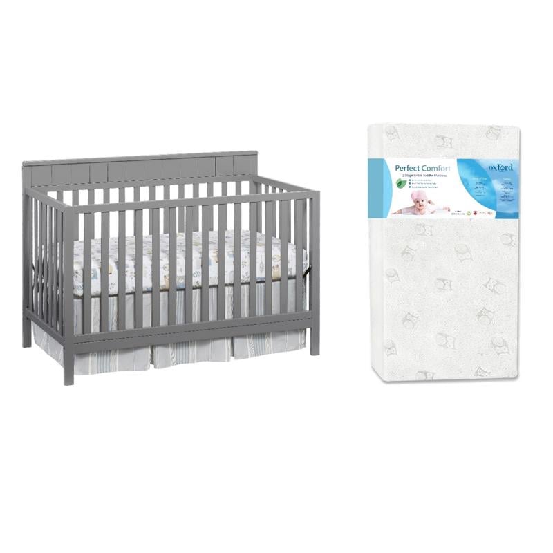 Rosebery Kids Set of 2 Gray 4 In 1 Convertible Crib and Toddler White Mattress