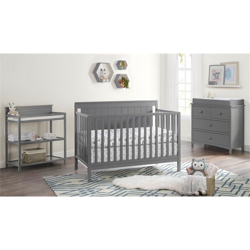 Rosebery Kids Set of 2 Gray 4 In 1 Convertible Crib and Toddler White Mattress