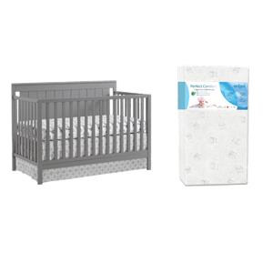Rosebery Kids Set of 2 Gray 4 In 1 Convertible Crib and Toddler White Mattress