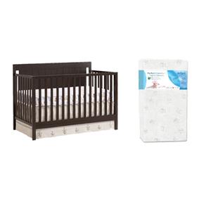 Rosebery Kids Set of 2 Espresso 4 In 1 Convertible Crib & Toddler White Mattress