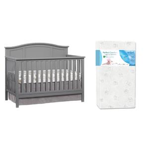 Rosebery Kids Set of 2 Gray 4 In 1 Convertible Crib and Toddler White Mattress