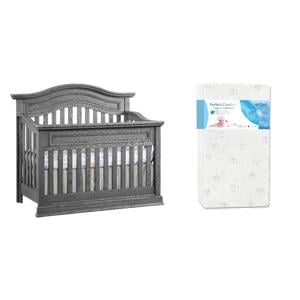 Rosebery Kids Set of 2 Gray 4 In 1 Convertible Crib and Toddler White Mattress