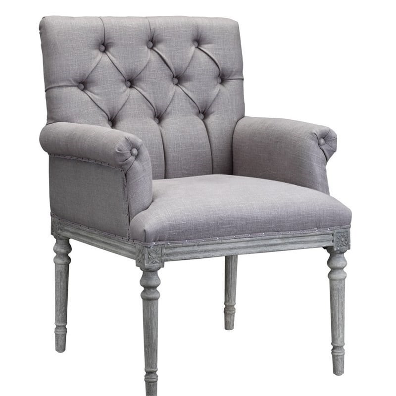 Keegan Wood Armchair in White-Washed Oak Finish and Light Gray Linen