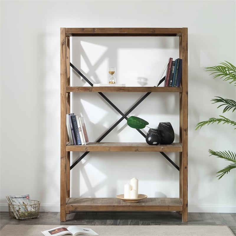 Burnham Home Designs Elinor 3-Shelf Wood Bookcase in Natural/Black