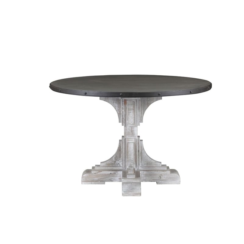 Burnham Home Wood Serrano Round Table - Whitewash & Dark Brown Finish