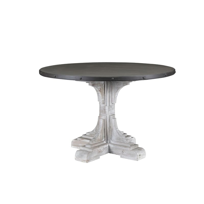 Burnham Home Wood Serrano Round Table - Whitewash & Dark Brown Finish