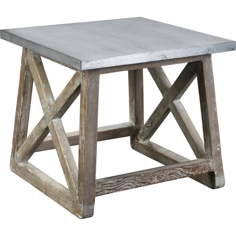 Burnham Home Wood Martin Side Table in Natural and Zinc Top Finish