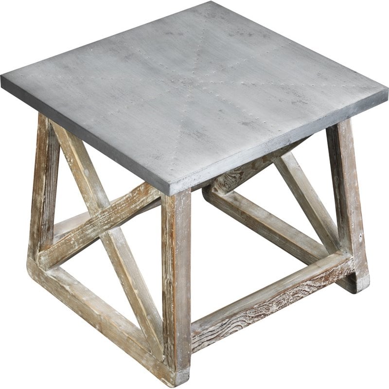 Burnham Home Wood Martin Side Table in Natural and Zinc Top Finish