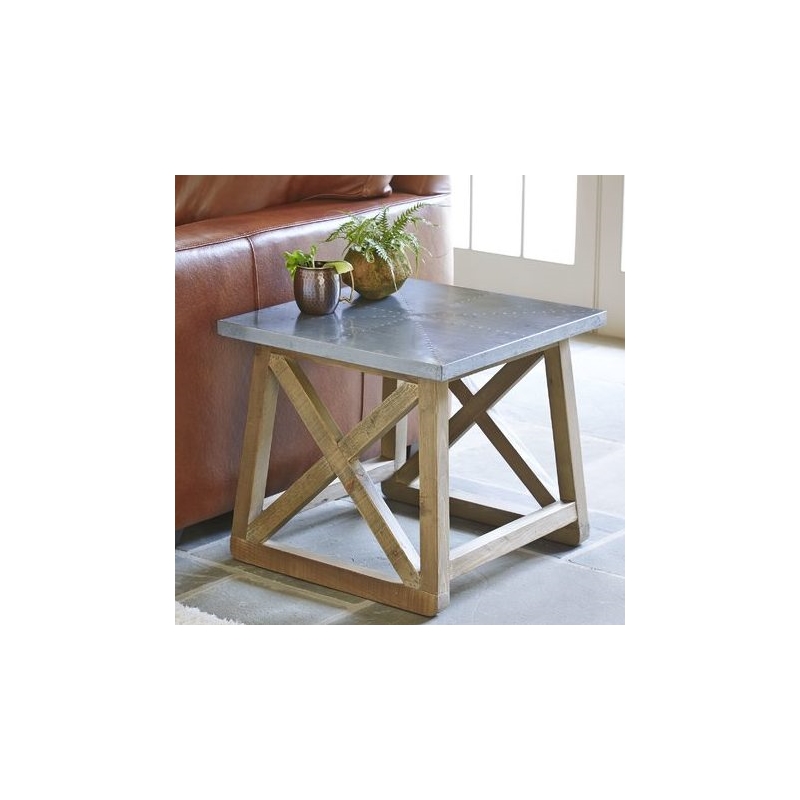 Burnham Home Wood Martin Side Table in Natural and Zinc Top Finish
