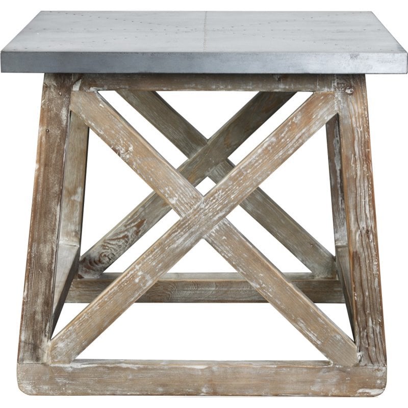 Burnham Home Wood Martin Side Table in Natural and Zinc Top Finish