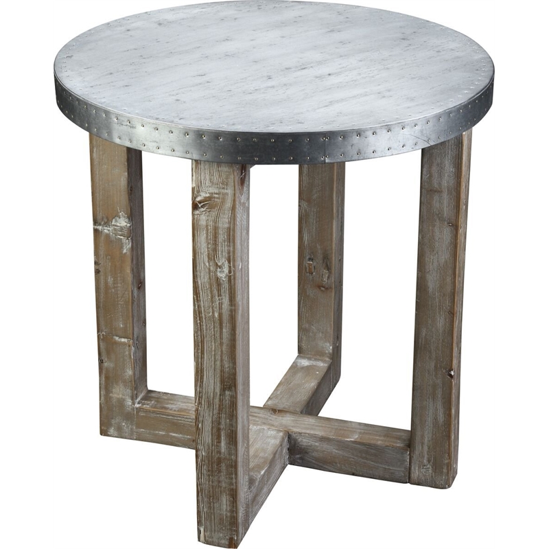 Burnham Home Wood Designs Round Accent Table in Natural Finish and Zinc Top