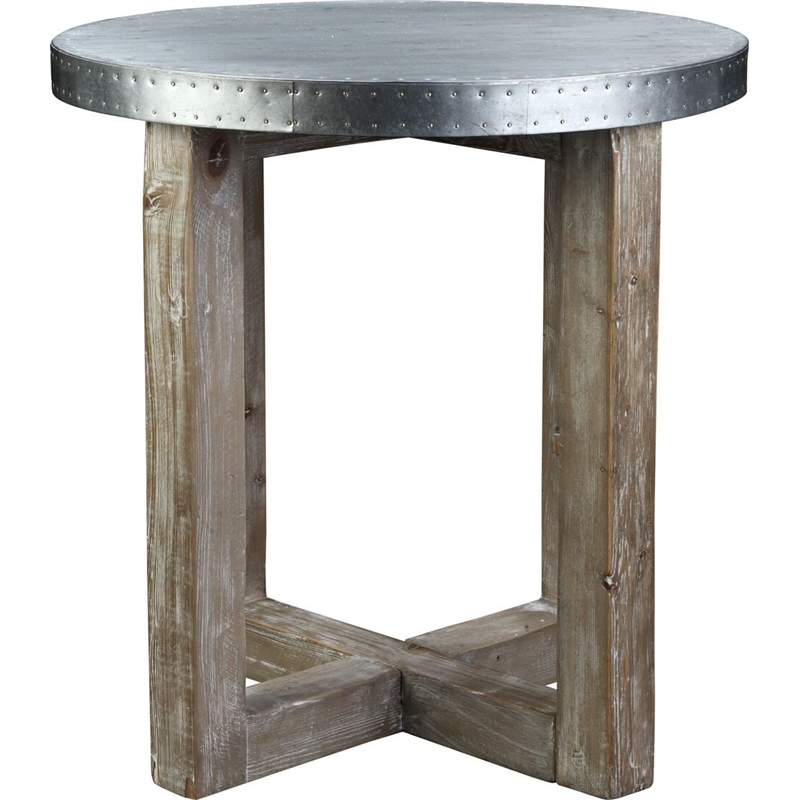 Burnham Home Wood Designs Round Accent Table in Natural Finish and Zinc Top