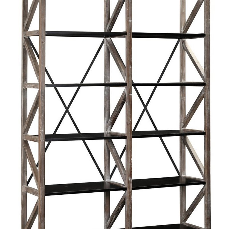 Vermonte Wood Bookshelf in White Wash and Black Finish