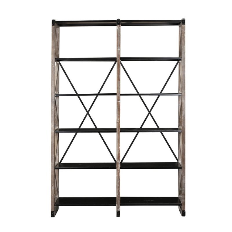 Vermonte Wood Bookshelf in White Wash and Black Finish