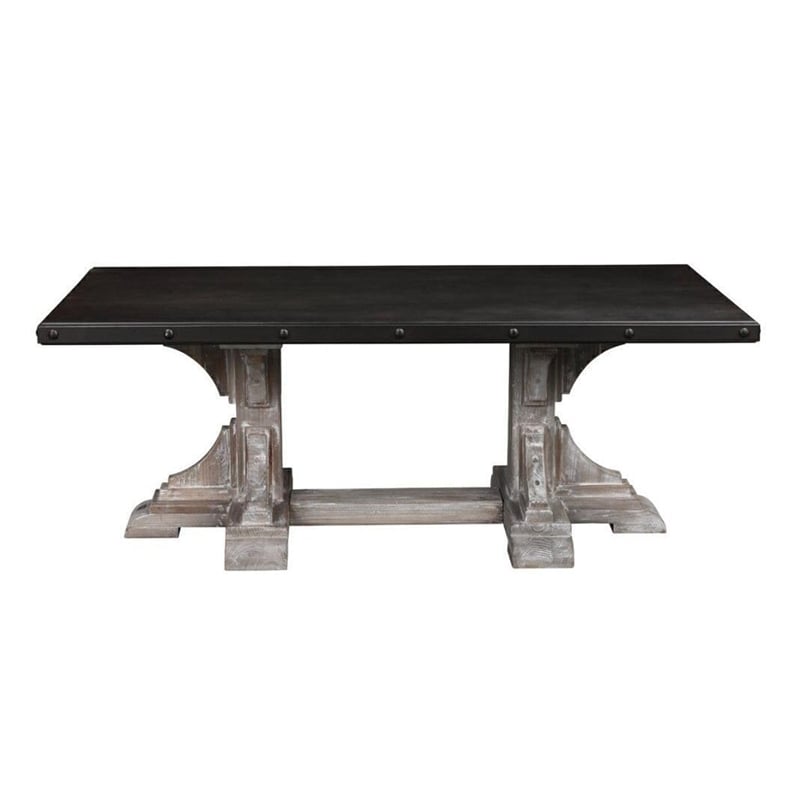 Burnham Home Wood Novak Rectangular Coffee Table Whitewash & Dark Brown Finish