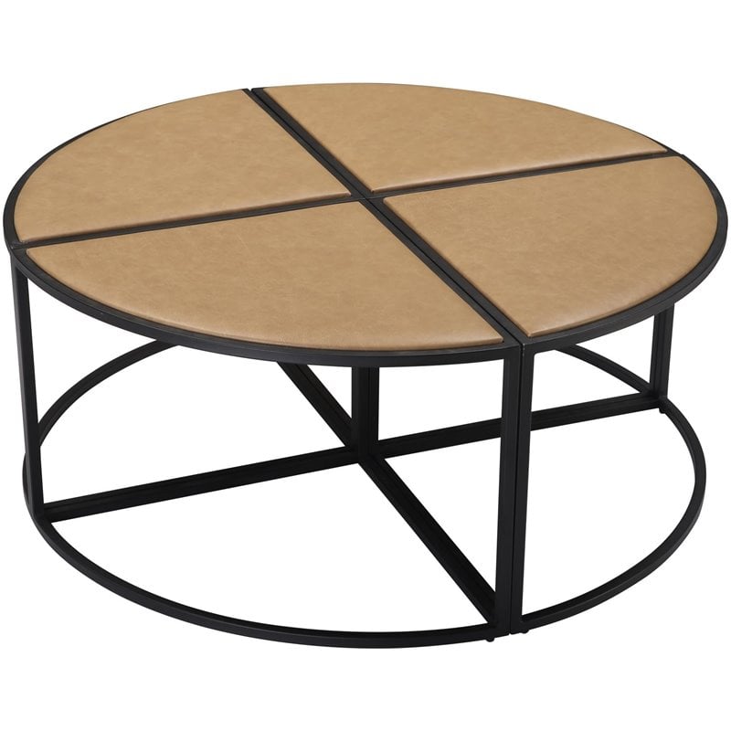 Olivia Metal 5pc Nesting Coffee Table Set with 4 Nesting Stools in Tan Finish