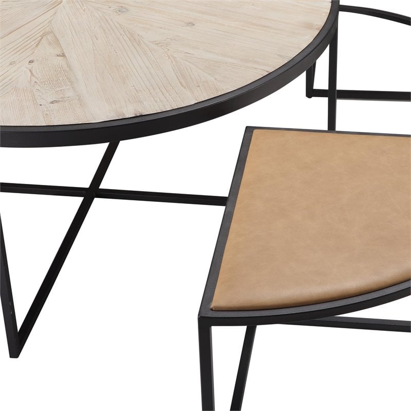 Olivia Metal 5pc Nesting Coffee Table Set with 4 Nesting Stools in Tan Finish