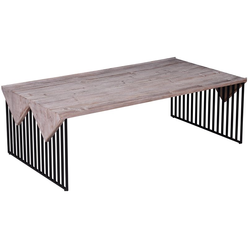 Burnham Home Designs Sandra Wood Top Metal Base Coffee Table In Natural Gray 18137