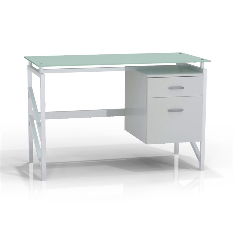 Mayline Soho Glass Top Writing Desk in White  1006WW