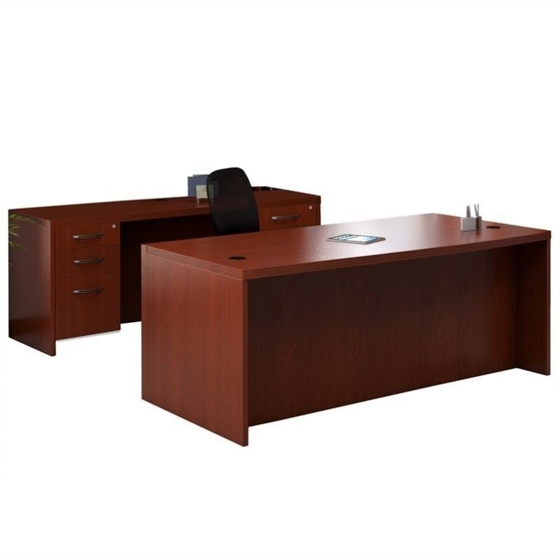 Mayline Aberdeen Conference Desk And Credenza Set In Cherry At1lcr