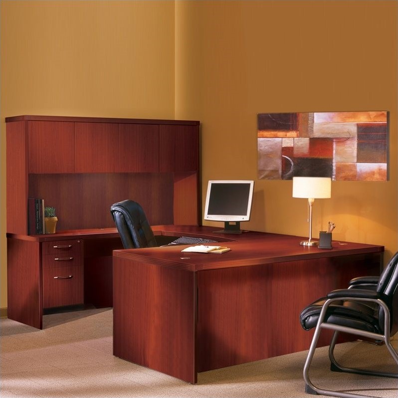 Mayline Aberdeen Typical At4 U Shaped Desk With Hutch In Cherry